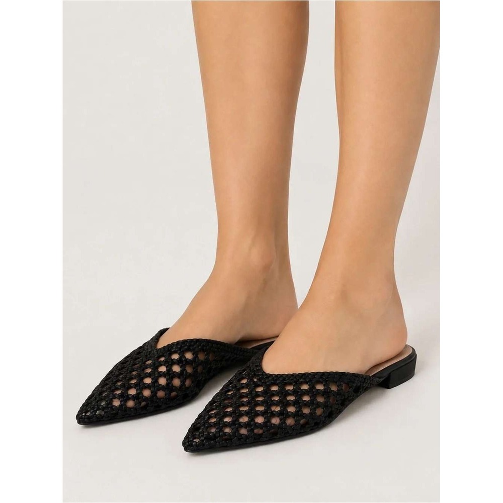 Joie Behold Black Woven Mules Pointed Toe Slip On Flat Shoes Womens 9 M